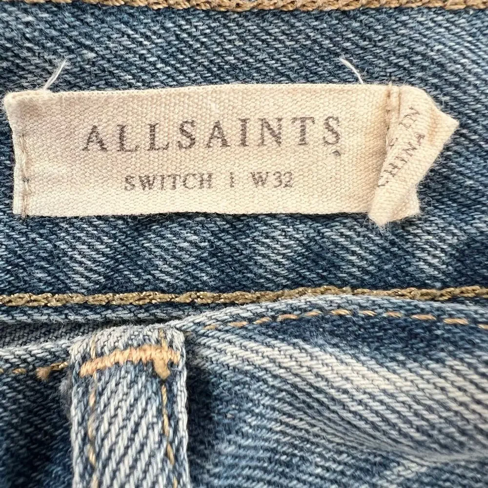 AllSaints Men’s W32 Distressed Denim Shorts Blue Raw Hem Cutoff Jean Shorts